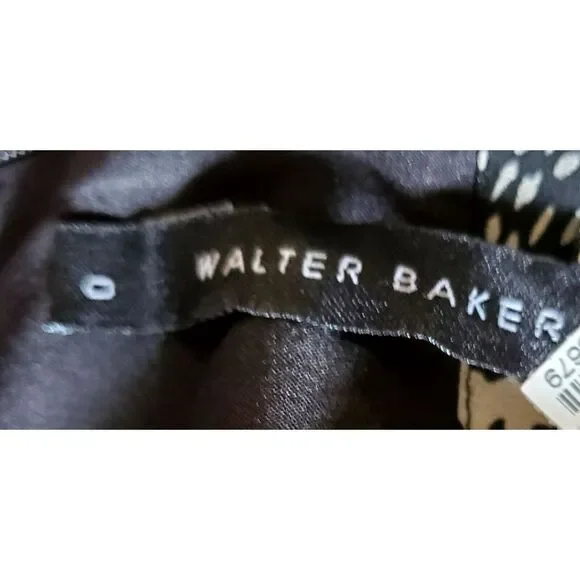 Walter Baker Dress 0 Black/Tan Print Soft Pleats Ruffled Lined Bodice Sheer Arms - Picture 6 of 8